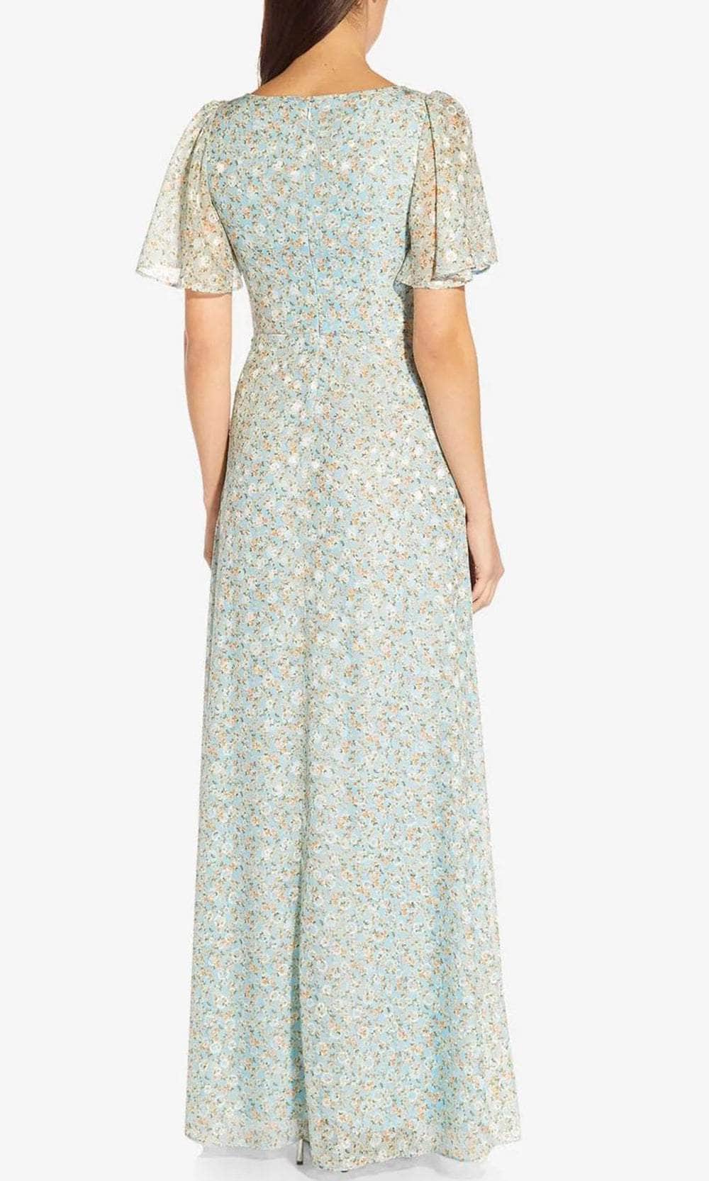 Adrianna Papell AP1E209532 - Flutter Sleeve Floral Long Gown Adrianna Papell AP1E209532 - Flutter Sleeve Floral Long Gown