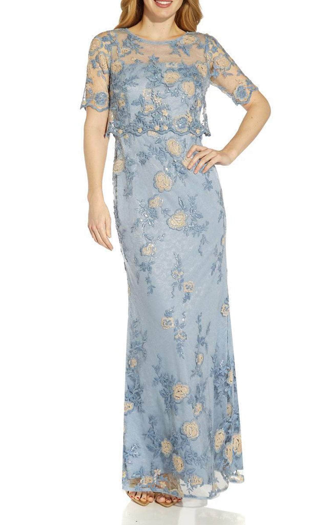 Adrianna Papell AP1E209538 - Illusion Floral Long Gown Couture Candy Adrianna Papell AP1E209538 - Illusion Floral Long Gown Couture Candy
