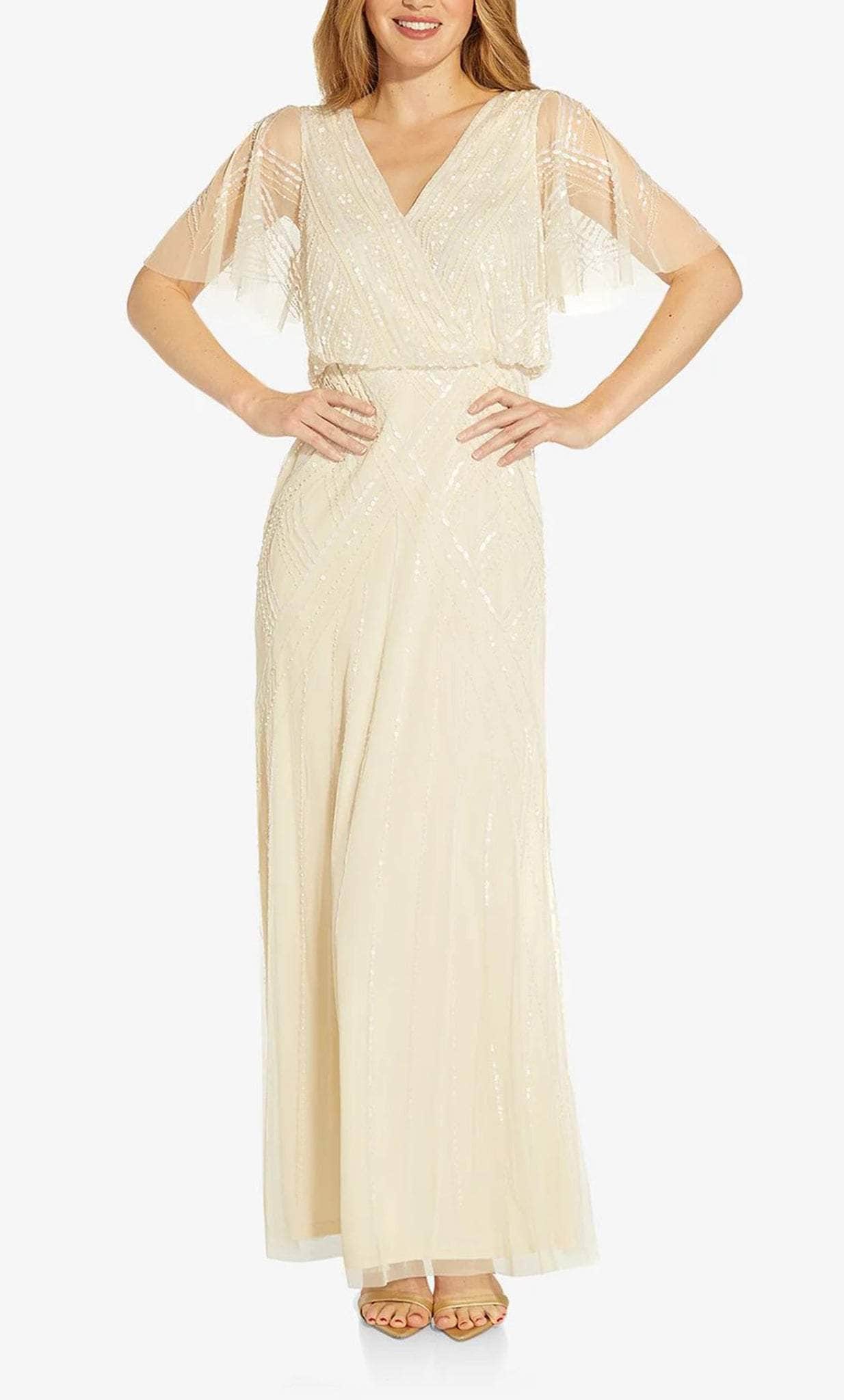 Adrianna Papell AP1E209650 - Beaded Flutter Sleeve Evening Dress Couture Candy Adrianna Papell AP1E209650 - Beaded Flutter Sleeve Evening Dress Couture Candy