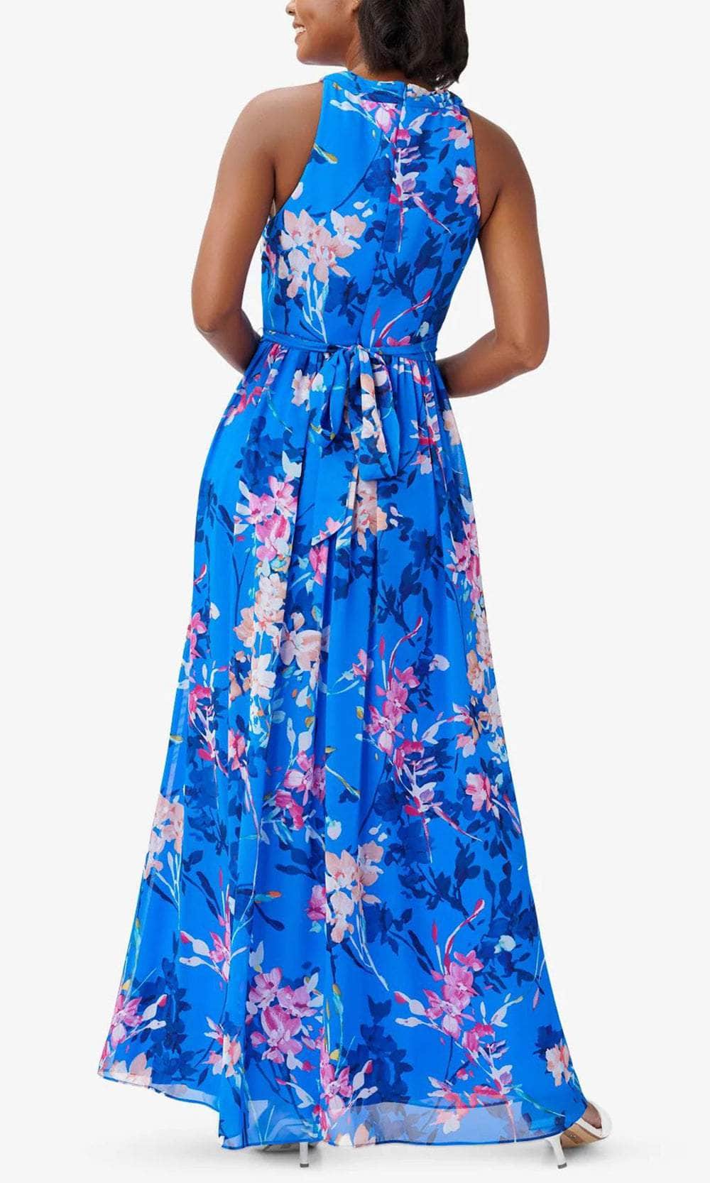 Adrianna Papell Womens Chiffon Floral Halter Dress Blue 2 Adrianna Papell Womens Chiffon Floral Halter Dress Blue 2