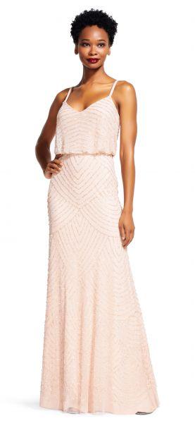 Adrianna Papell - Beaded V-Neck Sheath Dress 91866700 Special Occasion Dress 14 / Light Pink