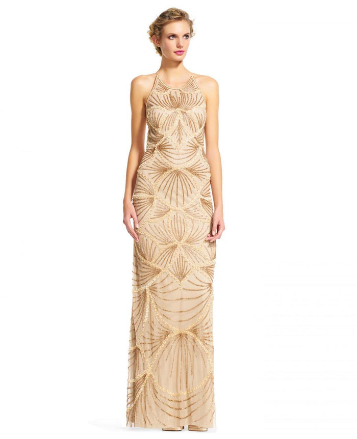 Adrianna Papell - Halter Long Dress AP1E200177 Special Occasion Dress 2 / Gold