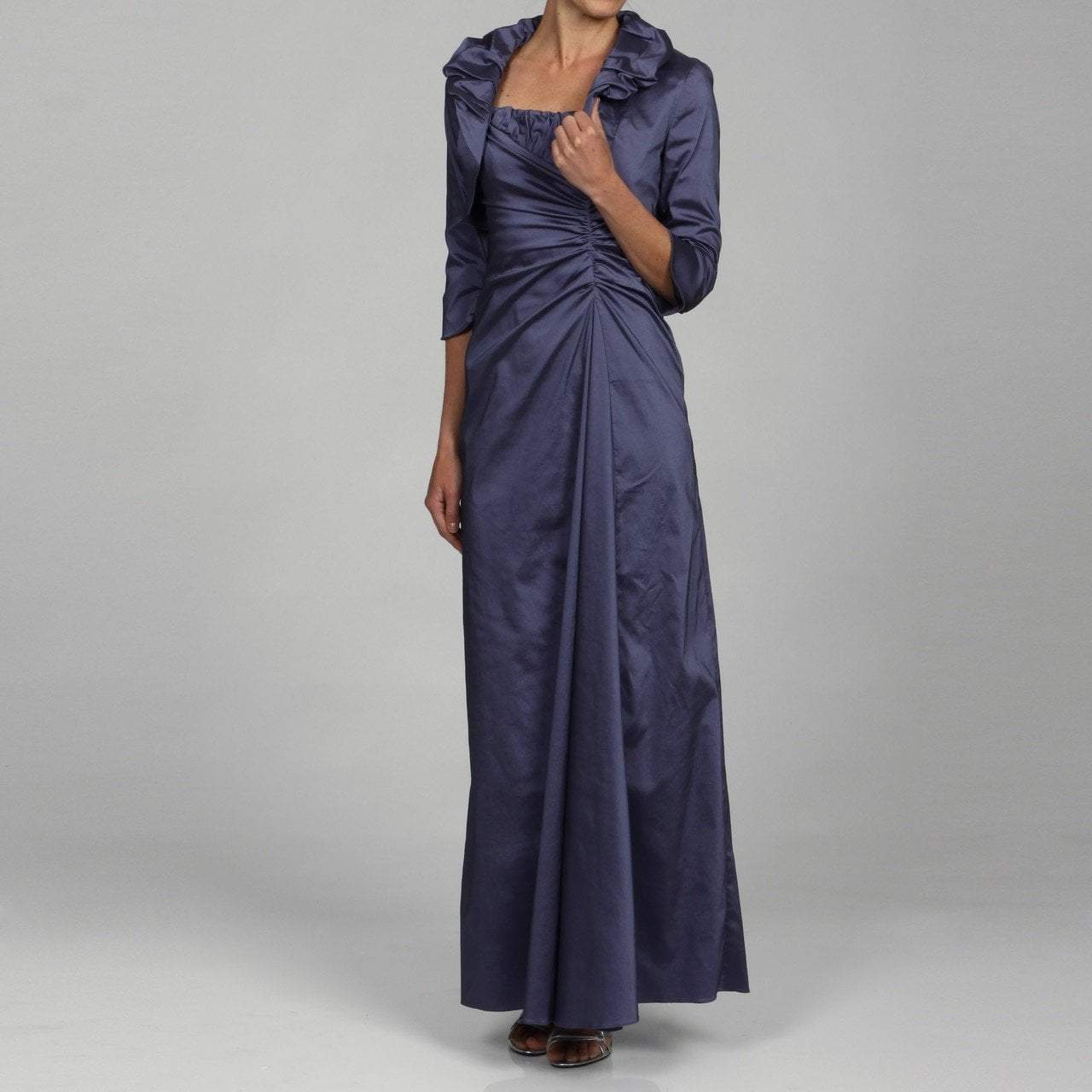 Adrianna Papell - Long Satin Dress with Ruffle Neck Bolero 81848880 Couture Candy Adrianna Papell - Long Satin Dress with Ruffle Neck Bolero 81848880 Couture Candy