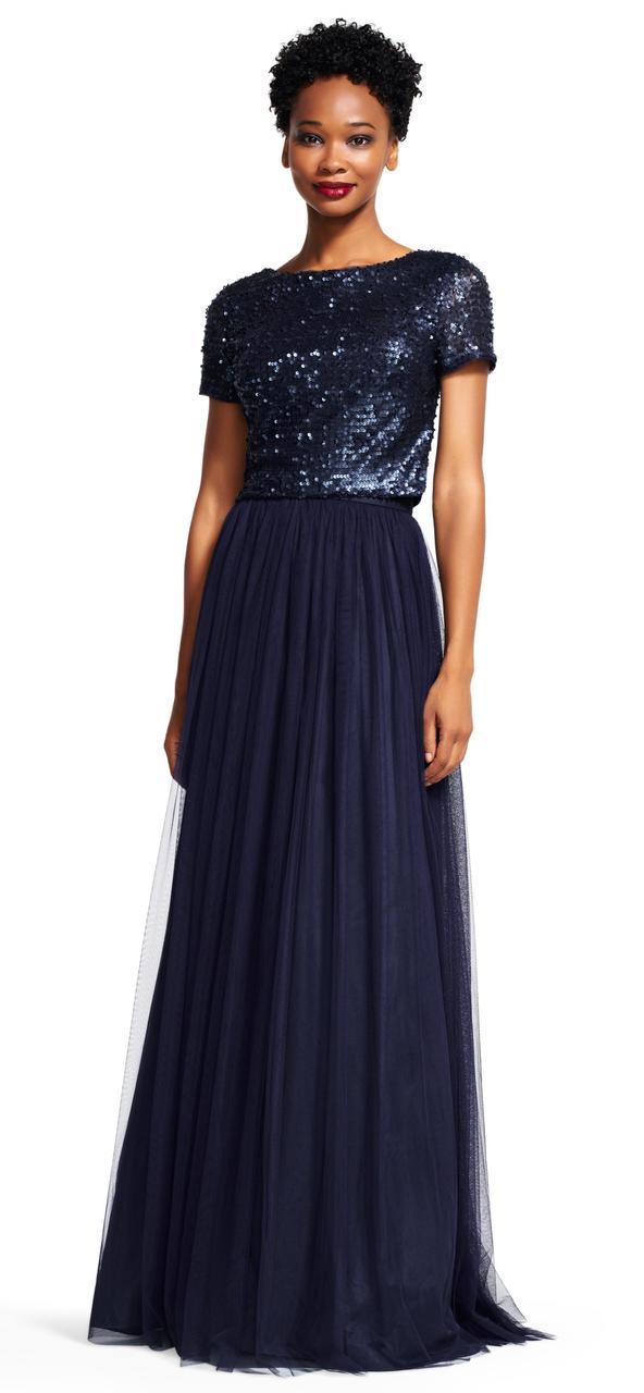 adrianna papell navy blue long dress Amazon.com: Adrianna Papell Women's Beaded Mesh Velvet Long Dress, Light Navy, 6 : Clothing, Shoes & Jewelry