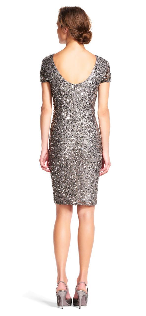 adrianna papell mesh dress Adrianna Papell AP1E202291 Short Beaded Mesh Dress