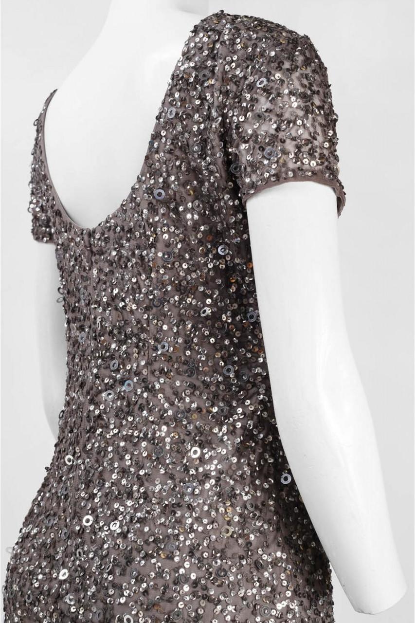 adrianna papell sequin mesh dress Adrianna Papell Women's Beaded Mesh Flutter-Sleeve Gown
