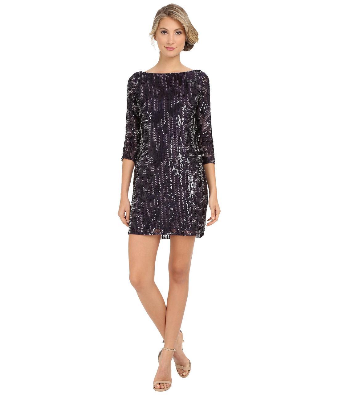 Adrianna Papell - Sequined Quarter Sleeve Dress 41901082 Adrianna Papell - Sequined Quarter Sleeve Dress 41901082