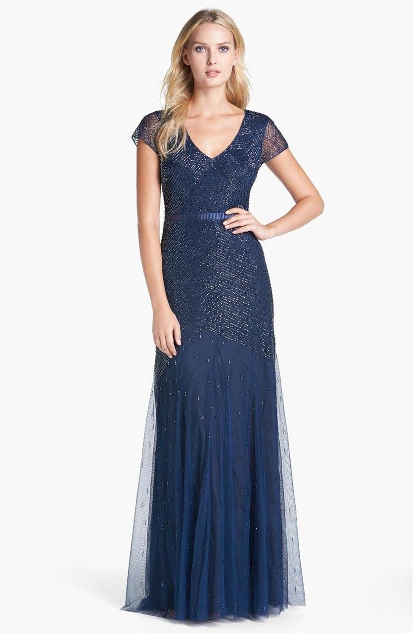 Adrianna Papell - Sequined V Neck Long Dress 91885900 Adrianna Papell - Sequined V Neck Long Dress 91885900