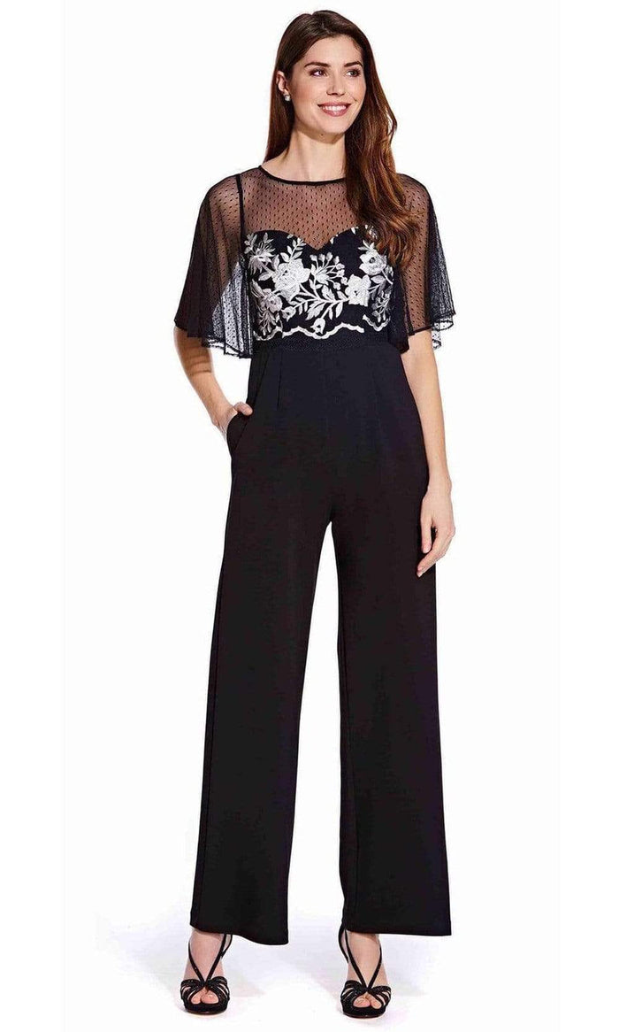 Adrianna Papell - Sheer Overlay Embroidered Jumpsuit AP1E205755 - 1 pc Black Ivory In Size 20 Available CCSALE 20 / Black Ivory