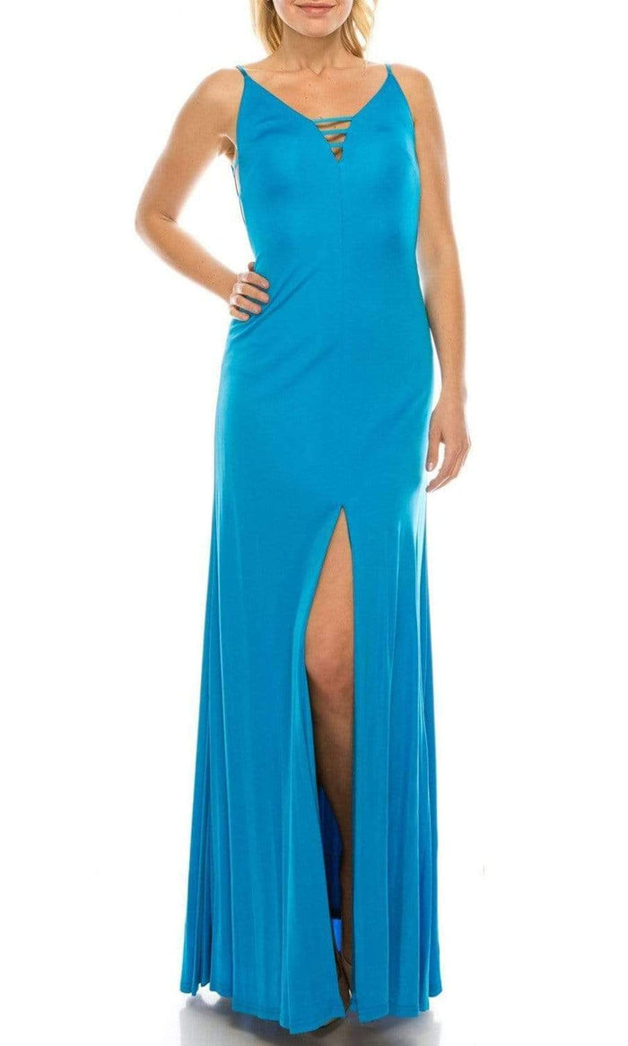 Aidan Mattox - 54470470 V Neck and Back Column Dress Evening Dresses 0 / Electric Blue