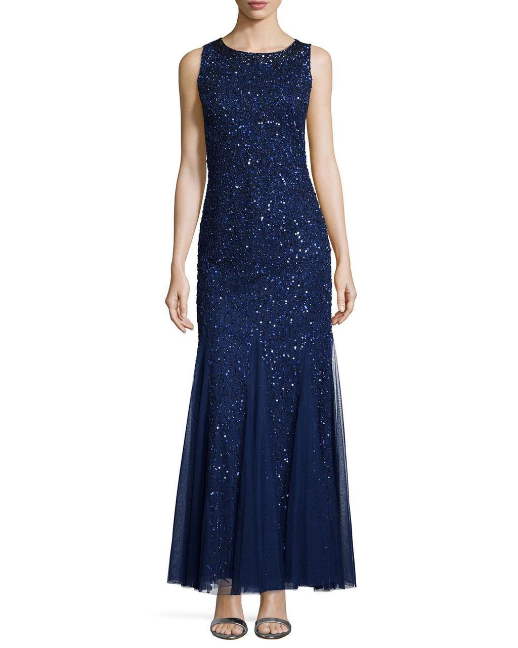 aidan mattox blue sequin dress Aidan Mattox Womens Embroidered Sequined Cocktail Dress, Twilight