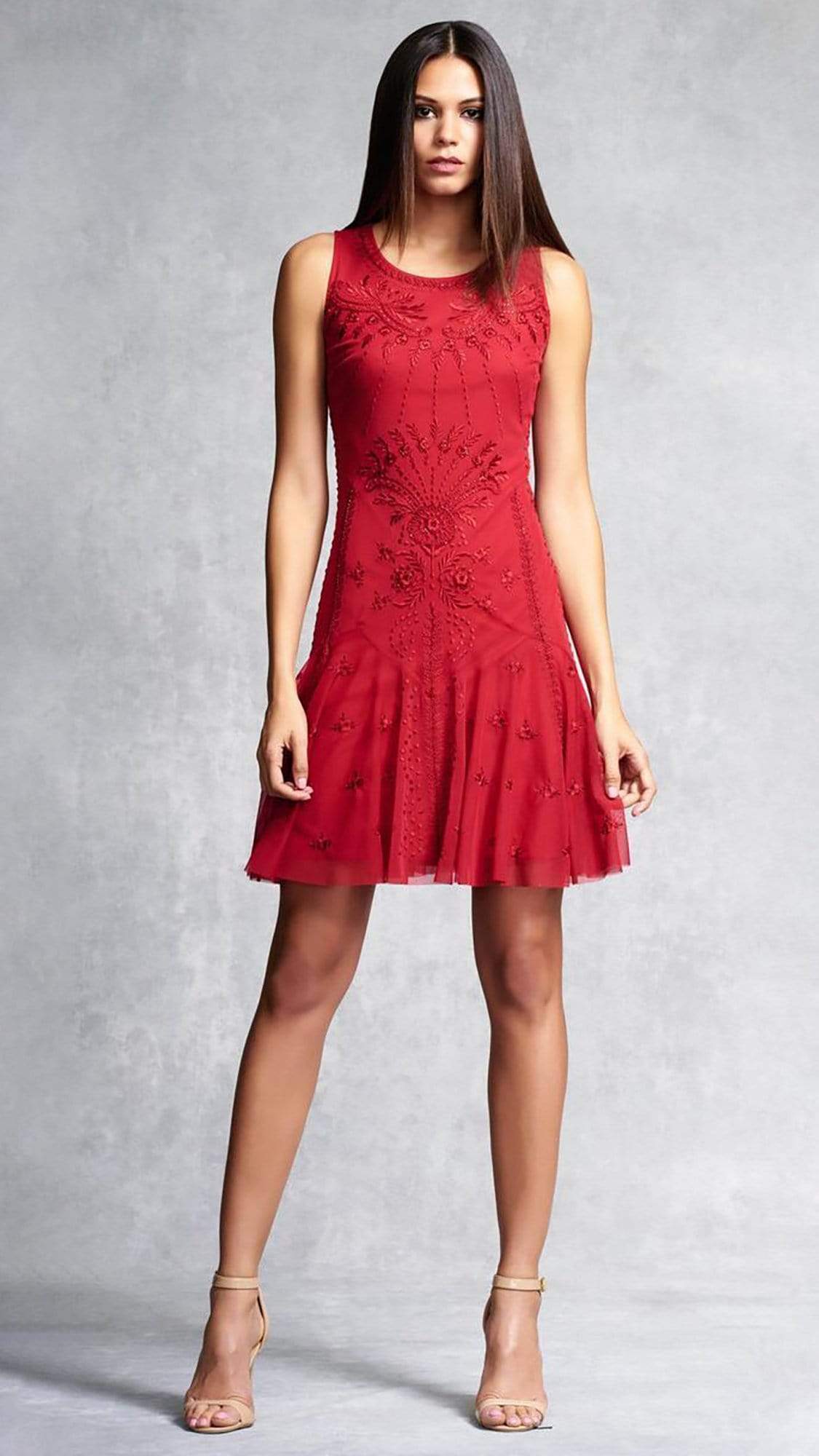 Aidan Mattox - Embroidered Mesh Drop Waist Short Dress 54473380 Aidan Mattox - Embroidered Mesh Drop Waist Short Dress 54473380