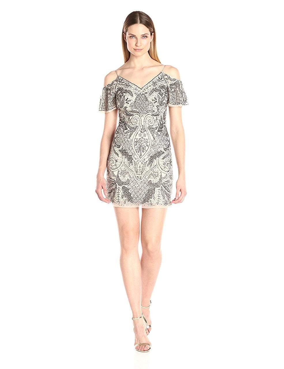 Aidan Mattox - MD1E200820 Beaded V-Neck Sheath Dress Aidan Mattox - MD1E200820 Beaded V-Neck Sheath Dress
