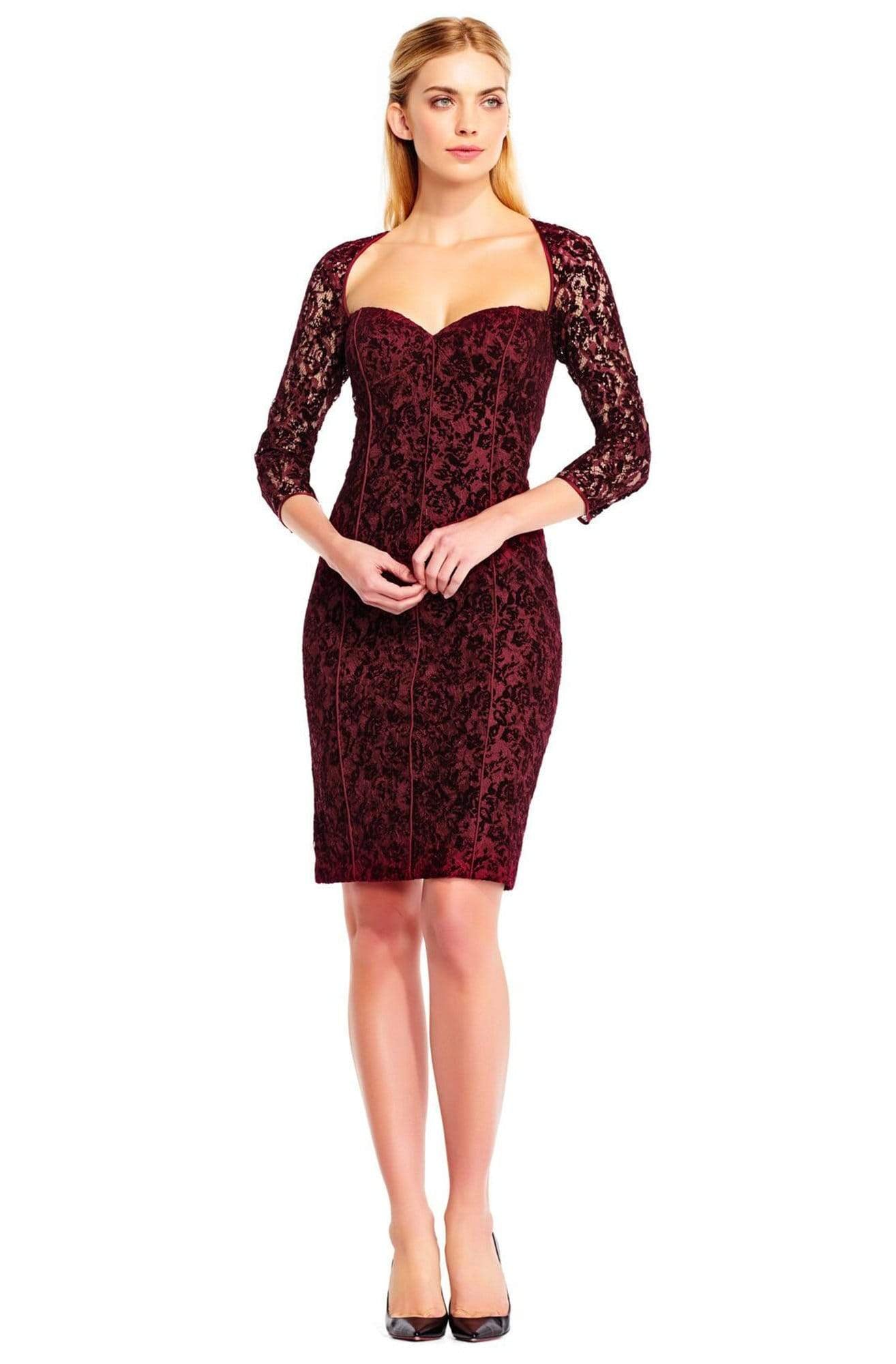 Aidan Mattox Sweetheart-Neck Lace Cocktail Dress, Wine, Women's, 0 Aidan Mattox Sweetheart-Neck Lace Cocktail Dress, Wine, Women's, 0