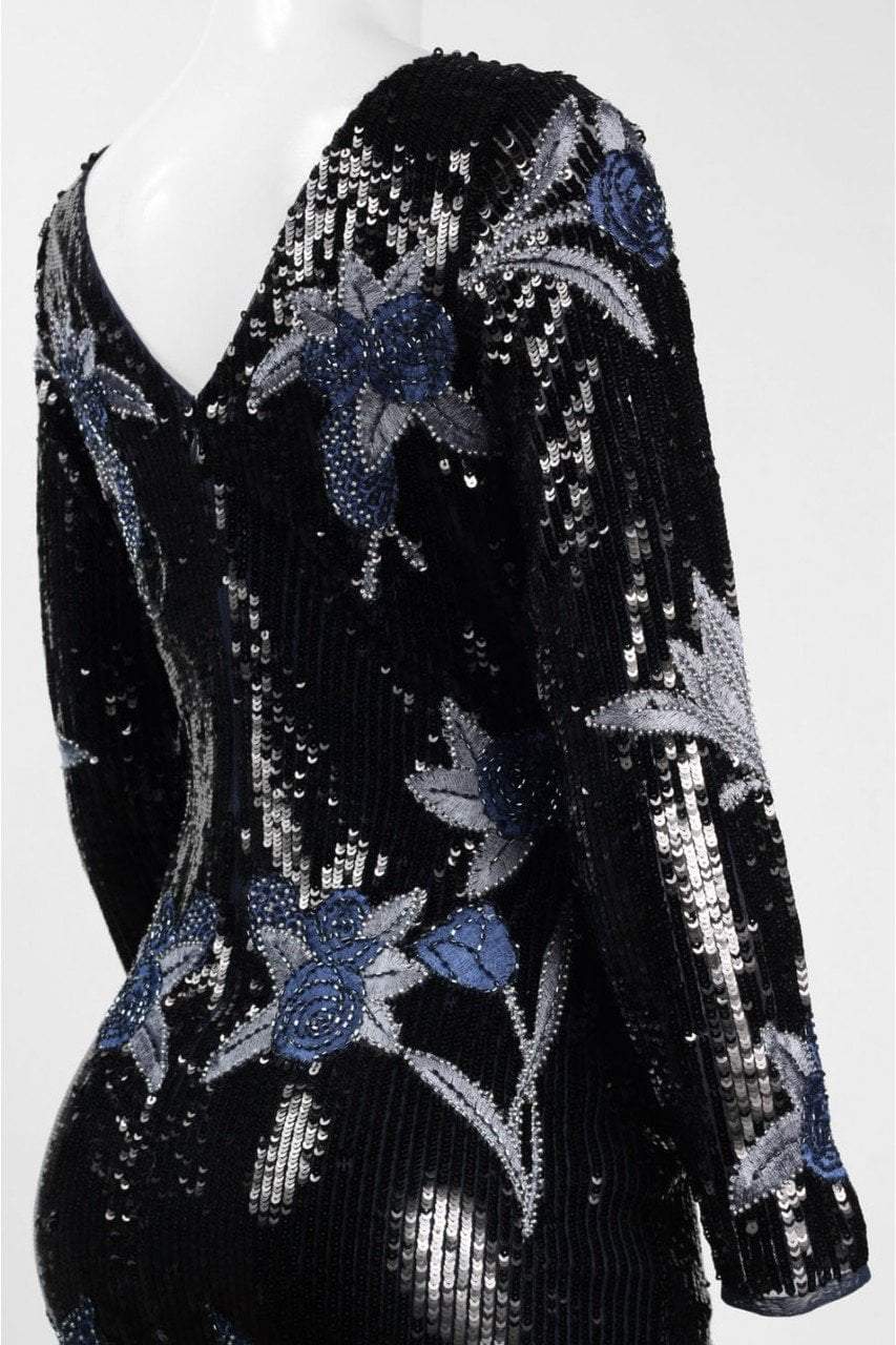 aidan mattox long sleeve sequin dress Adian Mattox MD1E205784 V Neck Long Sleeve