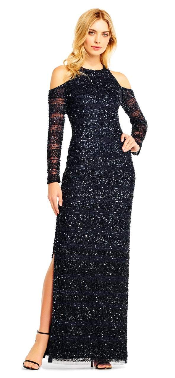 Aidan Mattox - MD1E201685 Cold Shoulder Sleeves Sequined Gown Special Occasion Dress 0 / Forest