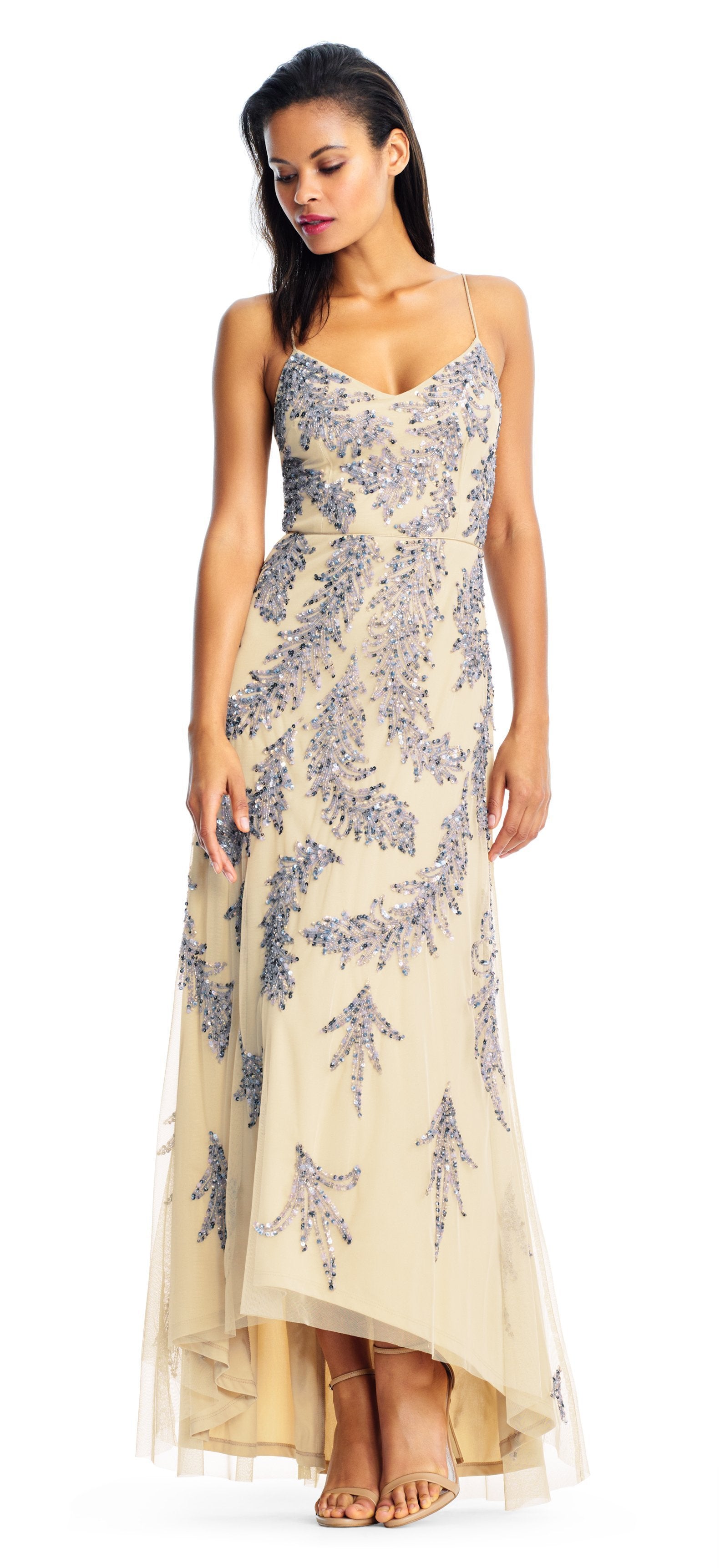 Aidan Mattox - MD1E202604 Embellished V-neck High Low Dress Aidan Mattox - MD1E202604 Embellished V-neck High Low Dress