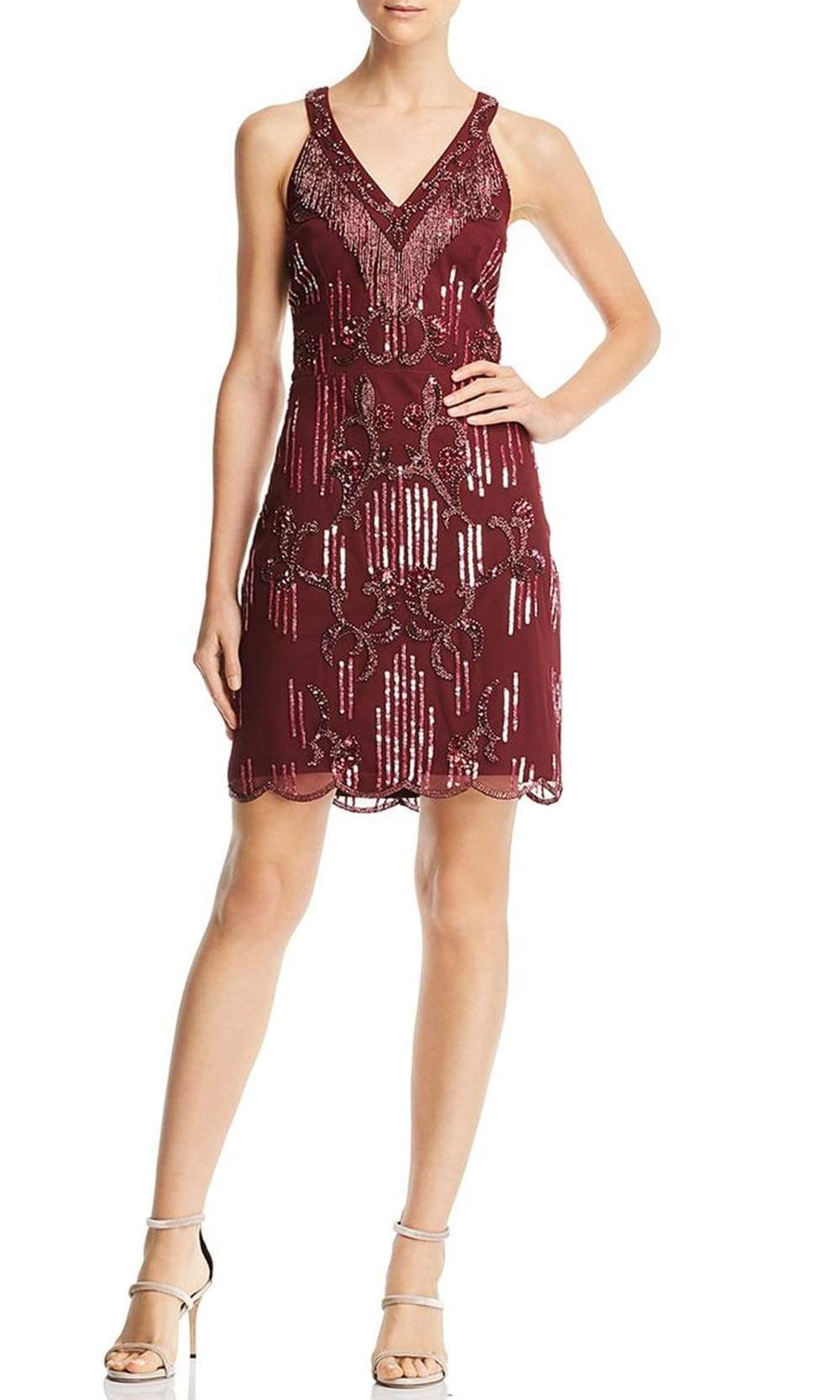 Aidan Mattox - MD1E203302 Bead-Fringed Scalloped Hem Dress Aidan Mattox - MD1E203302 Bead-Fringed Scalloped Hem Dress