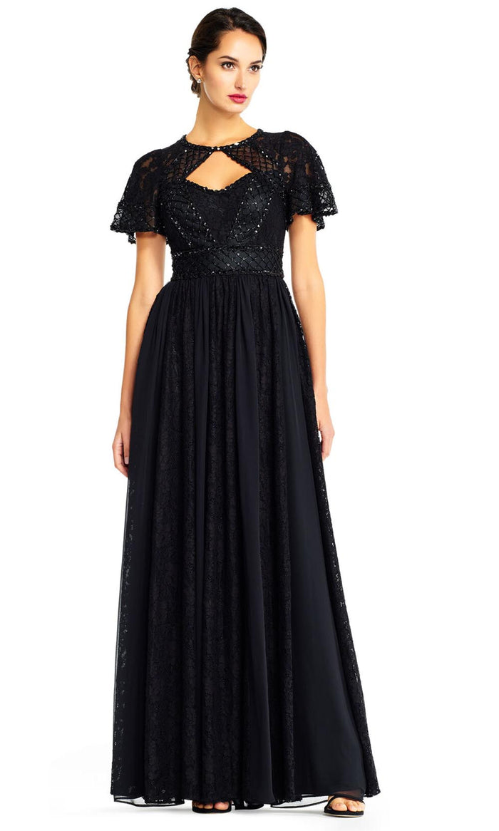 Aidan Mattox - MD1E204601 Embellished Lace A-Line Gown Mother of the Bride Dresses 0 / Black