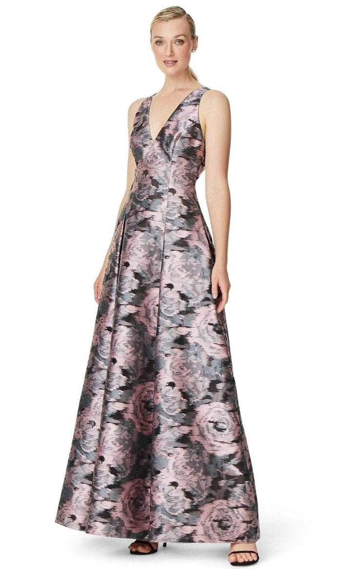 Aidan Mattox MD1E206137 - Floral Jacquard A-Line Evening Dress Special Occasion Dress 0 / Pink Green Multi