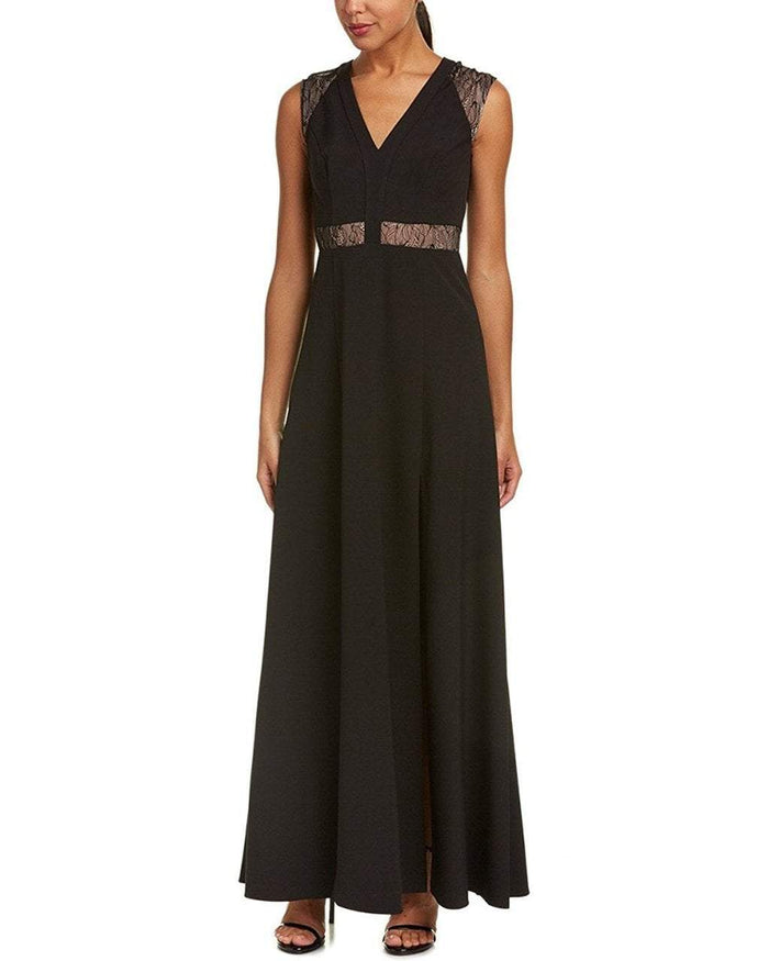 Aidan Mattox - MN1E201092 Lace Paneled Cap Sleeve Crepe A-line Gown Special Occasion Dress 0 / Black