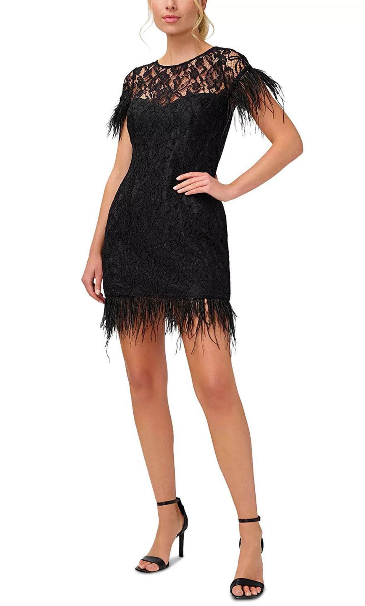 Aidan Mattox MN1E207483 - Lace Applique Feather Detailed Cocktail Dress Aidan Mattox MN1E207483 - Lace Applique Feather Detailed Cocktail Dress