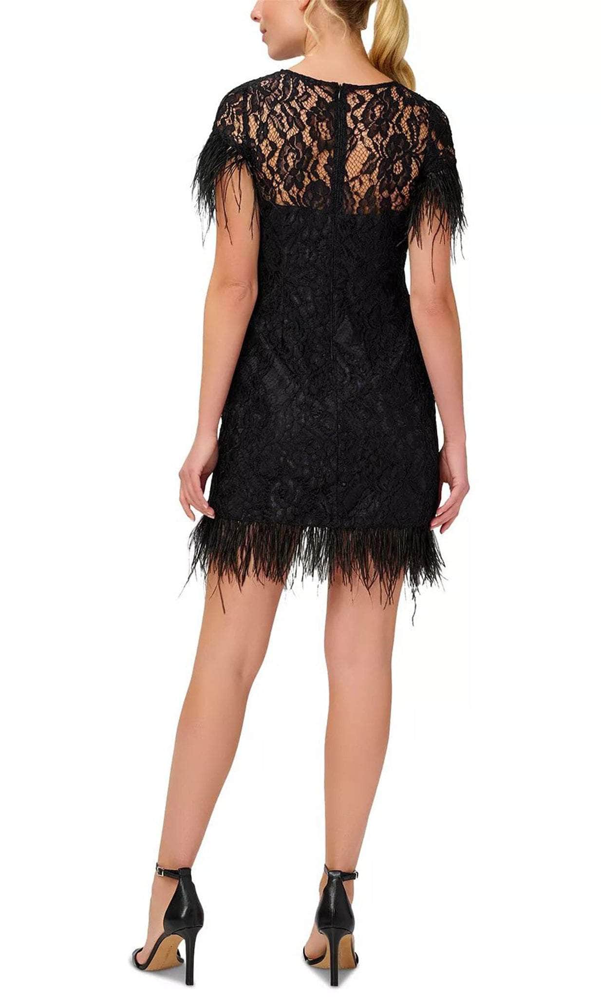 Aidan Mattox MN1E207483 - Lace Applique Feather Detailed Cocktail Dres Couture Candy Aidan Mattox MN1E207483 - Lace Applique Feather Detailed Cocktail Dres Couture Candy