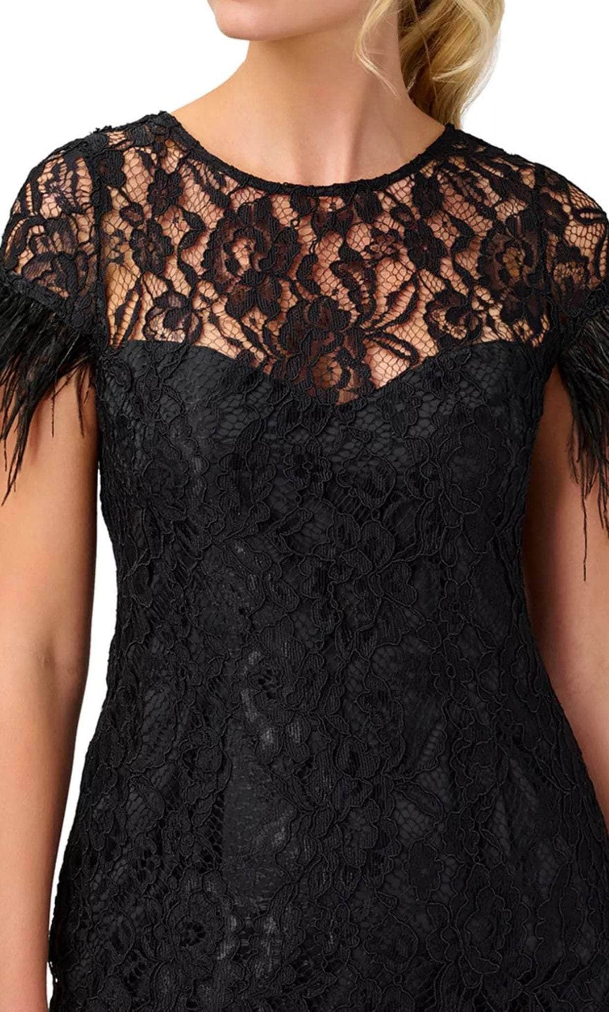 Aidan Mattox MN1E207483 - Lace Applique Feather Detailed Cocktail Dress Aidan Mattox MN1E207483 - Lace Applique Feather Detailed Cocktail Dress