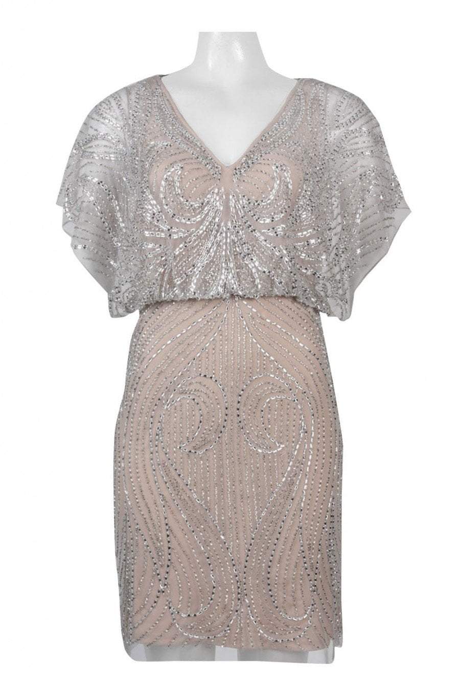 Aidan Mattox Women's Beaded Blouson Cocktail Dress - Silver - Size 0 Aidan Mattox Women's Beaded Blouson Cocktail Dress - Silver - Size 0