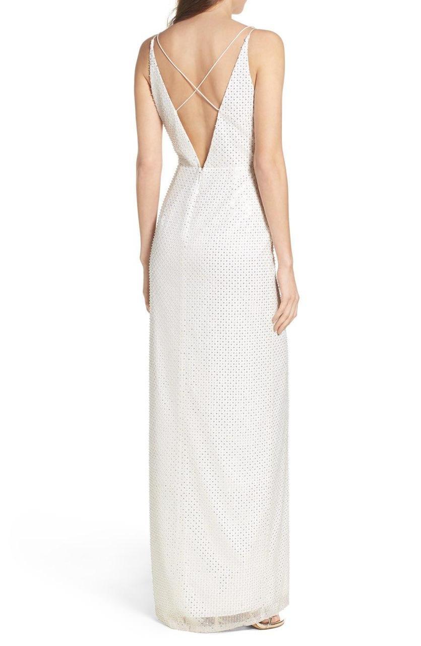 aidan by aidan mattox sequin dress Aidan Mattox Women's Beaded Column Gown - Ivory Silver