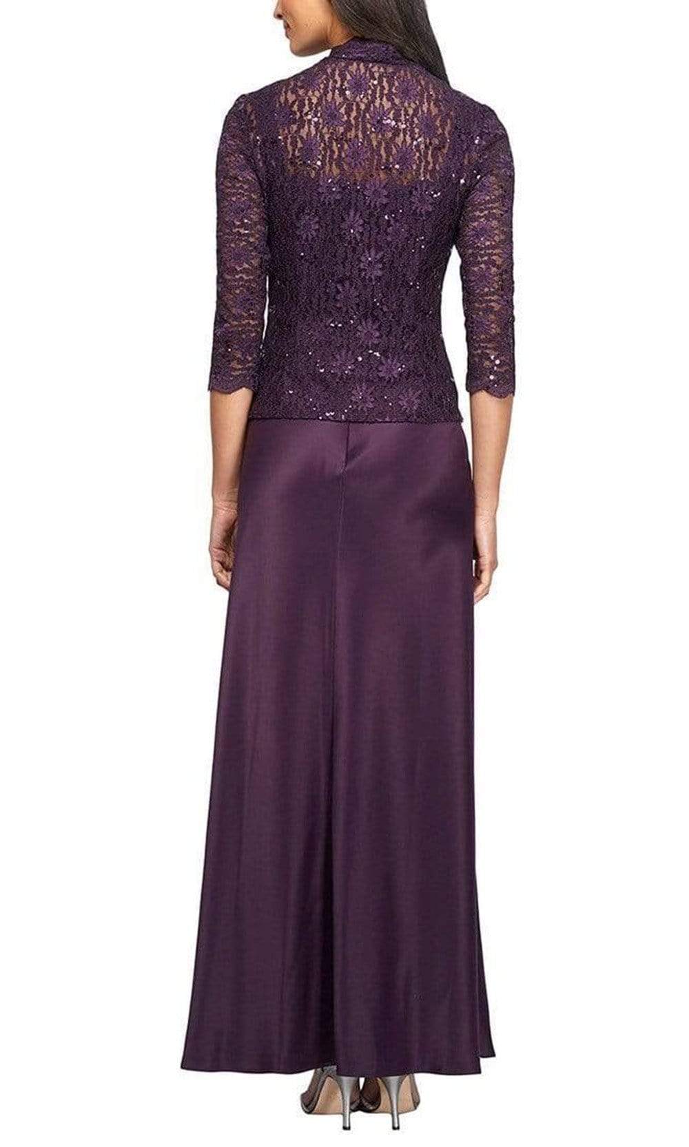 Alex Evenings Bethany Glitter Lace Jacket Dress Eggplant / 14 Alex Evenings Bethany Glitter Lace Jacket Dress Eggplant / 14