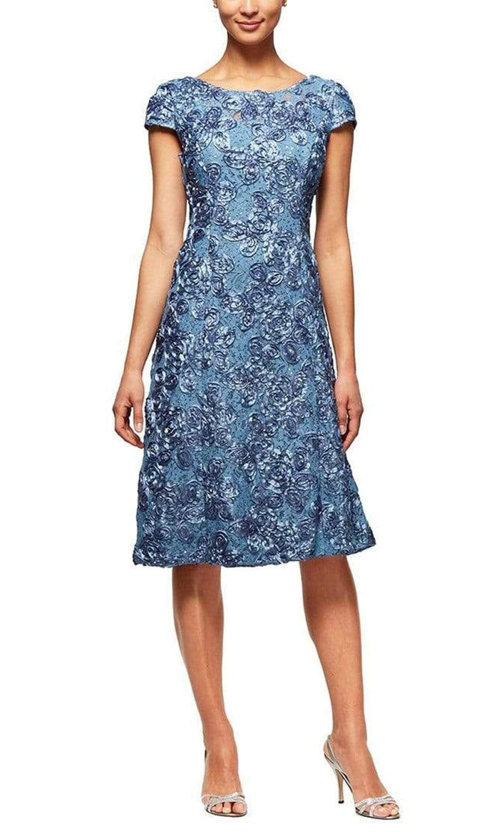 Alex Evenings - 1121570 Sequined Rosette Lace A-line Dress Cocktail Dresses 4 / Brushed Periwinkle