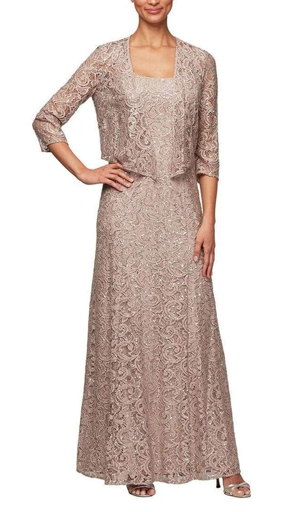 Alex Evenings Long Sequin Lace A-Line Jacket Dress with Illusion : 18 Alex Evenings Long Sequin Lace A-Line Jacket Dress with Illusion : 18