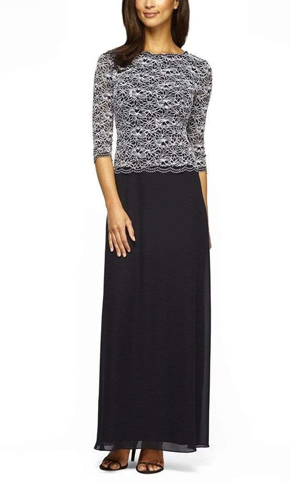 Alex Evenings - 112784 Quarter Sleeve Sequin Lace Chiffon Dress Alex Evenings - 112784 Quarter Sleeve Sequin Lace Chiffon Dress