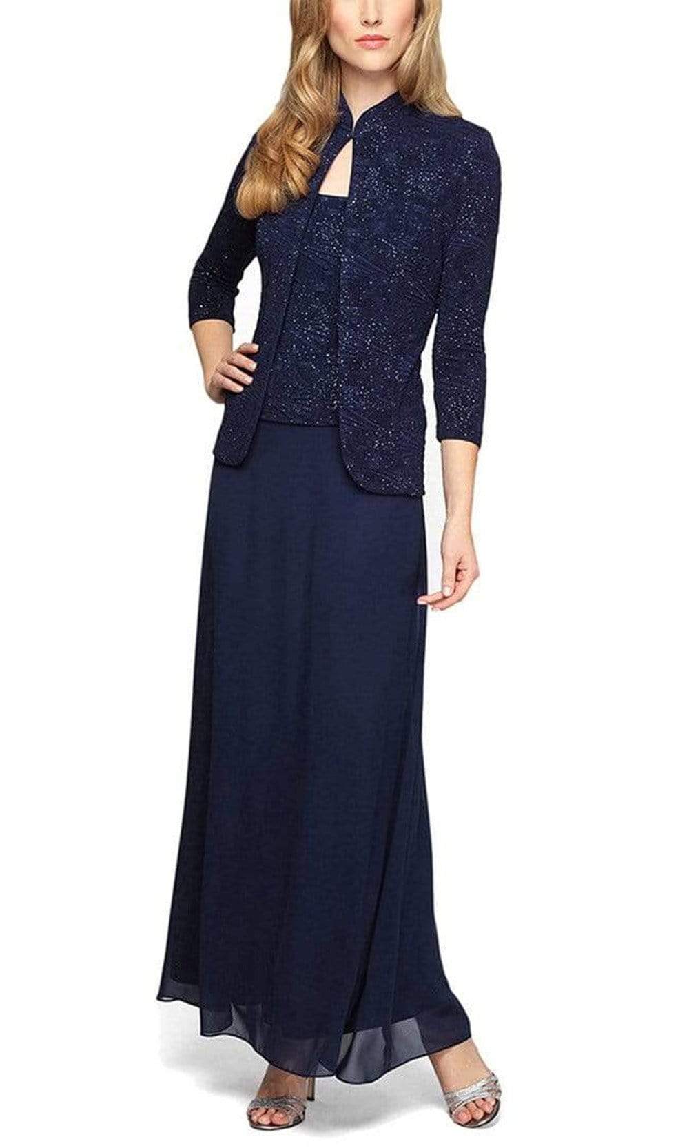 alex evenings jacquard jacket dress Alex Evenings 8160502 Long Ruffle Formal Bolero Jacket Dress The Dress Outlet