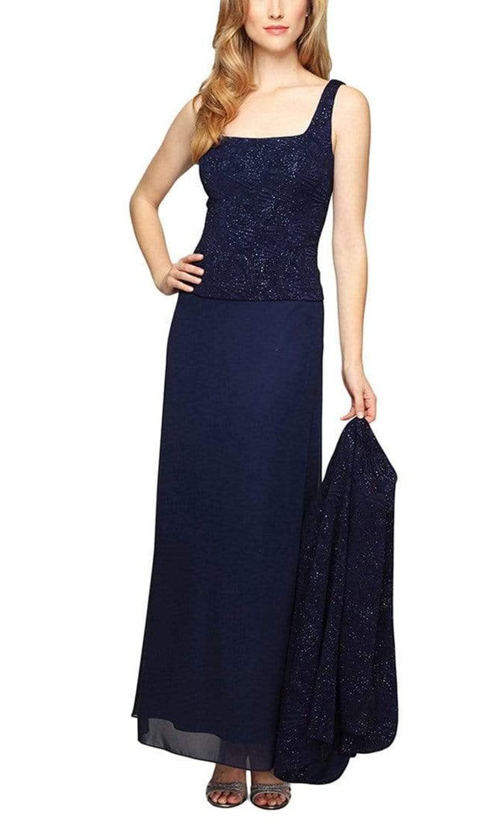 Alex Evenings Bethany Glitter Lace Jacket Dress Navy / 14 Alex Evenings Bethany Glitter Lace Jacket Dress Navy / 14