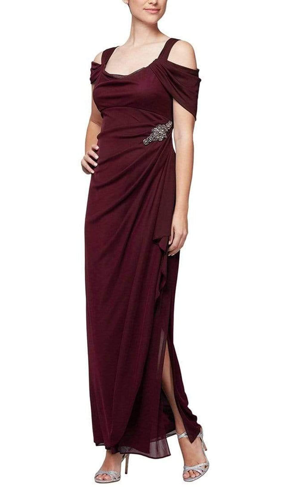 Alex Evenings Embellished Cold Shoulder Column Gown - Blue - 16 Alex Evenings Embellished Cold Shoulder Column Gown - Blue - 16