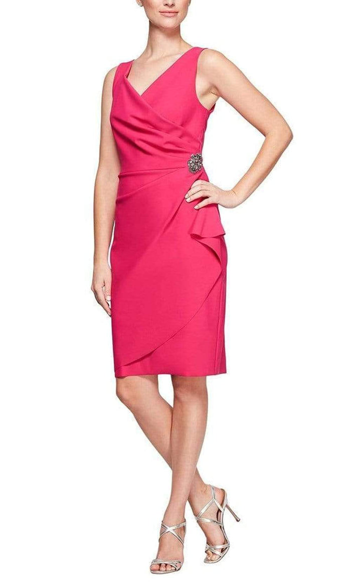 Alex Evenings - 134005 Faux Surplice Fitted Dress with Jewel Accent Cocktail Dresses 18 / Fuschia