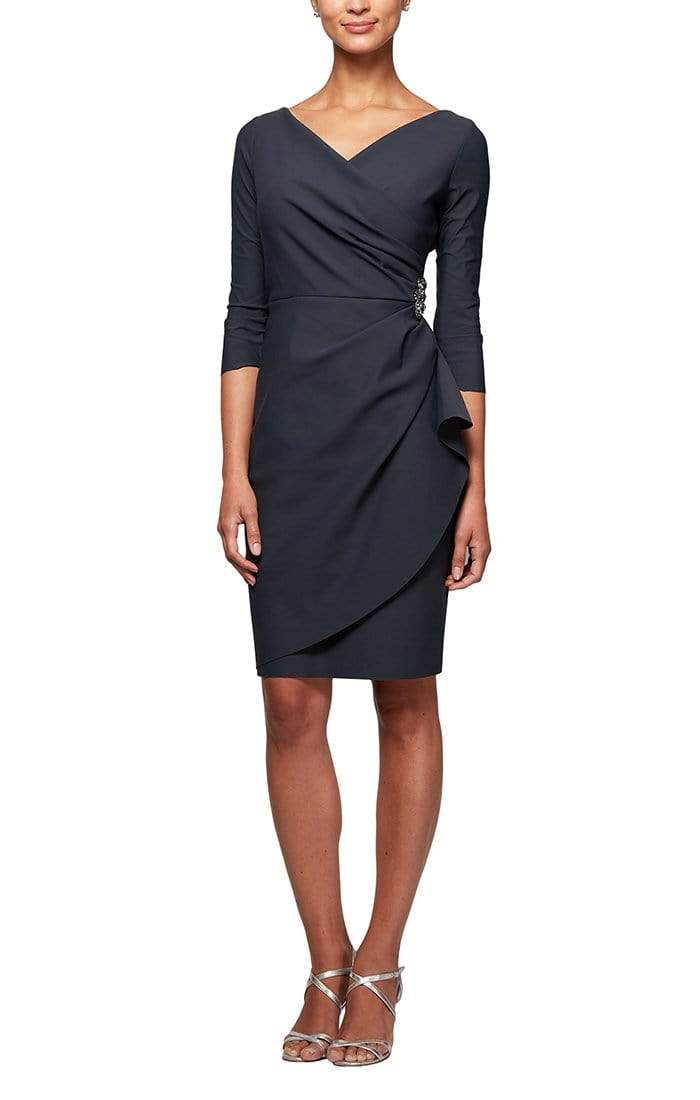 Alex Evenings Womens Embellished Knee Length Sheath Dress Navy 4 Alex Evenings Womens Embellished Knee Length Sheath Dress Navy 4