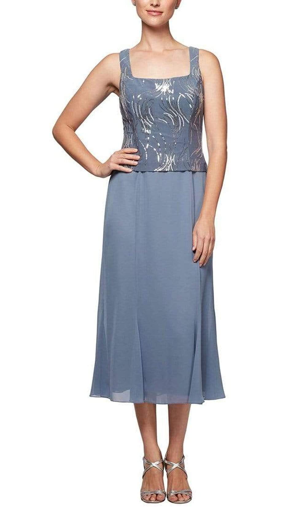 Alex Evenings Midi Dress & Jacket - Steel Blue Alex Evenings Midi Dress & Jacket - Steel Blue