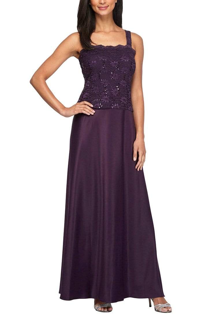 Alex Evenings Lace Jacket Gown with Satin Skirt, Size 12, Eggplant Alex Evenings Lace Jacket Gown with Satin Skirt, Size 12, Eggplant