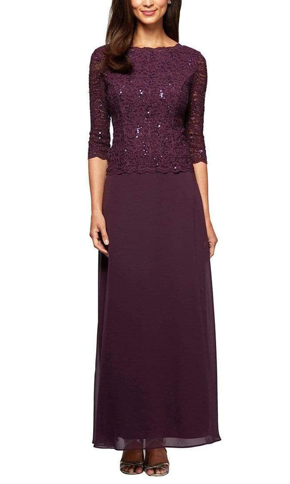 Alex Evenings Petite Sequin Lace Gown - Deep Plum - Size 16p Alex Evenings Petite Sequin Lace Gown - Deep Plum - Size 16p
