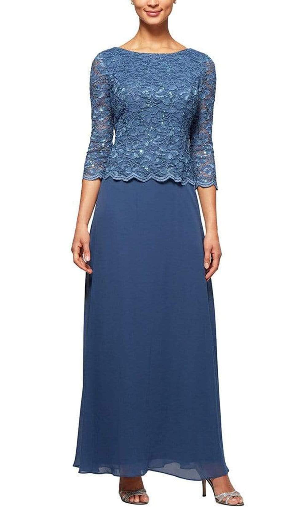 Alex Evenings Women's Lace Chiffon Gown - Wedgewood - Size 14 Alex Evenings Women's Lace Chiffon Gown - Wedgewood - Size 14