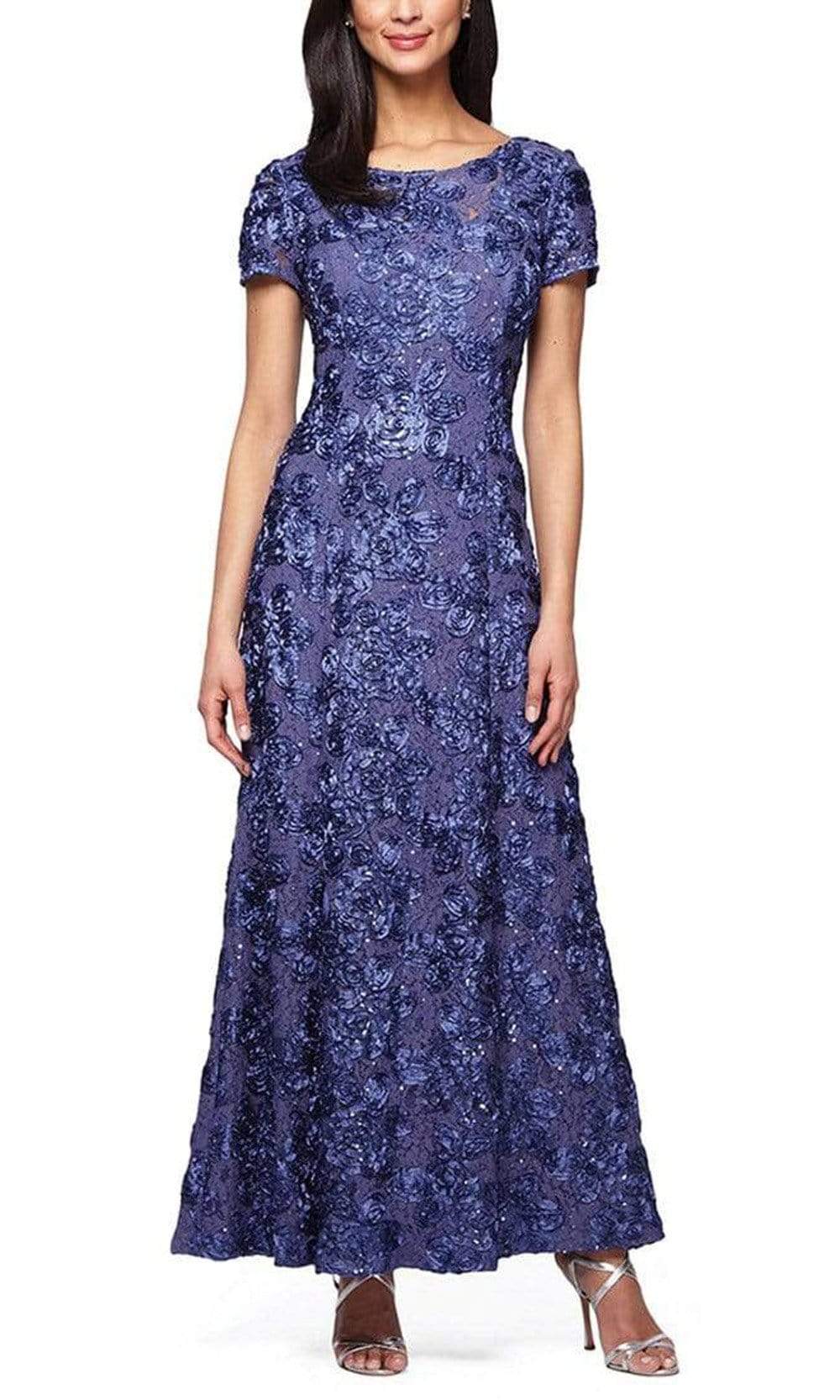 Alex Evenings Petite Evelyn Rosette Lace Long Gown ROSE / 16P Alex Evenings Petite Evelyn Rosette Lace Long Gown ROSE / 16P