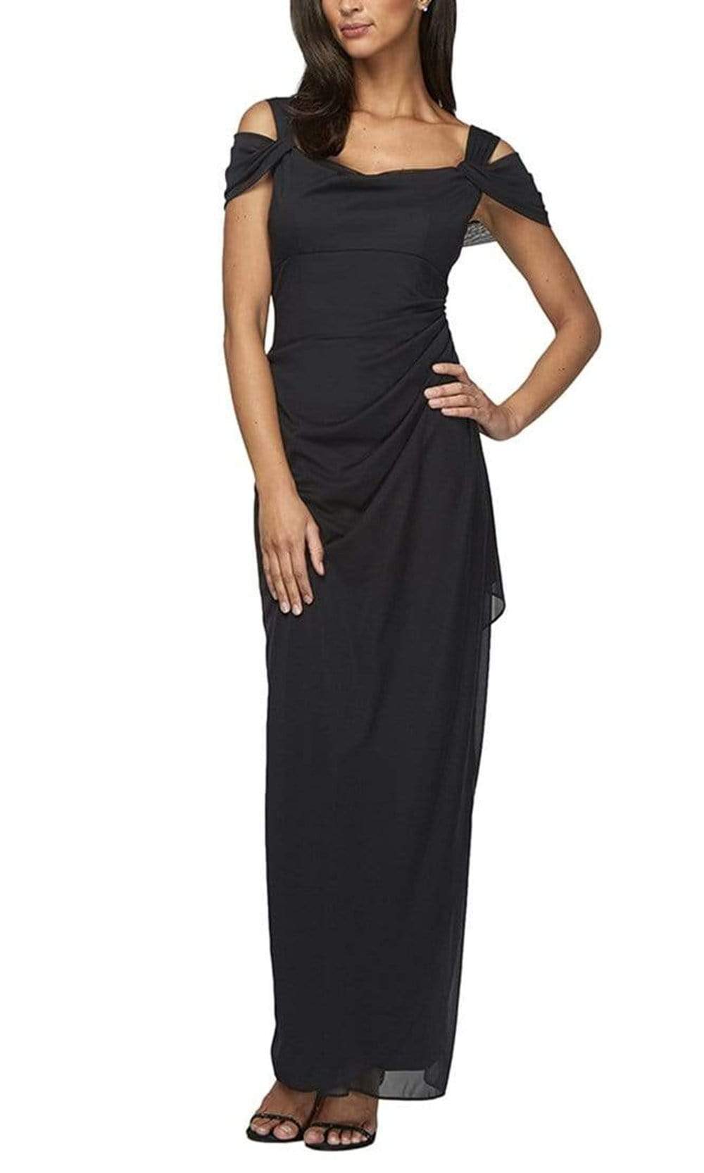 Alex Evenings Lindsay Cold Shoulder Mesh Gown Black / 14 Alex Evenings Lindsay Cold Shoulder Mesh Gown Black / 14