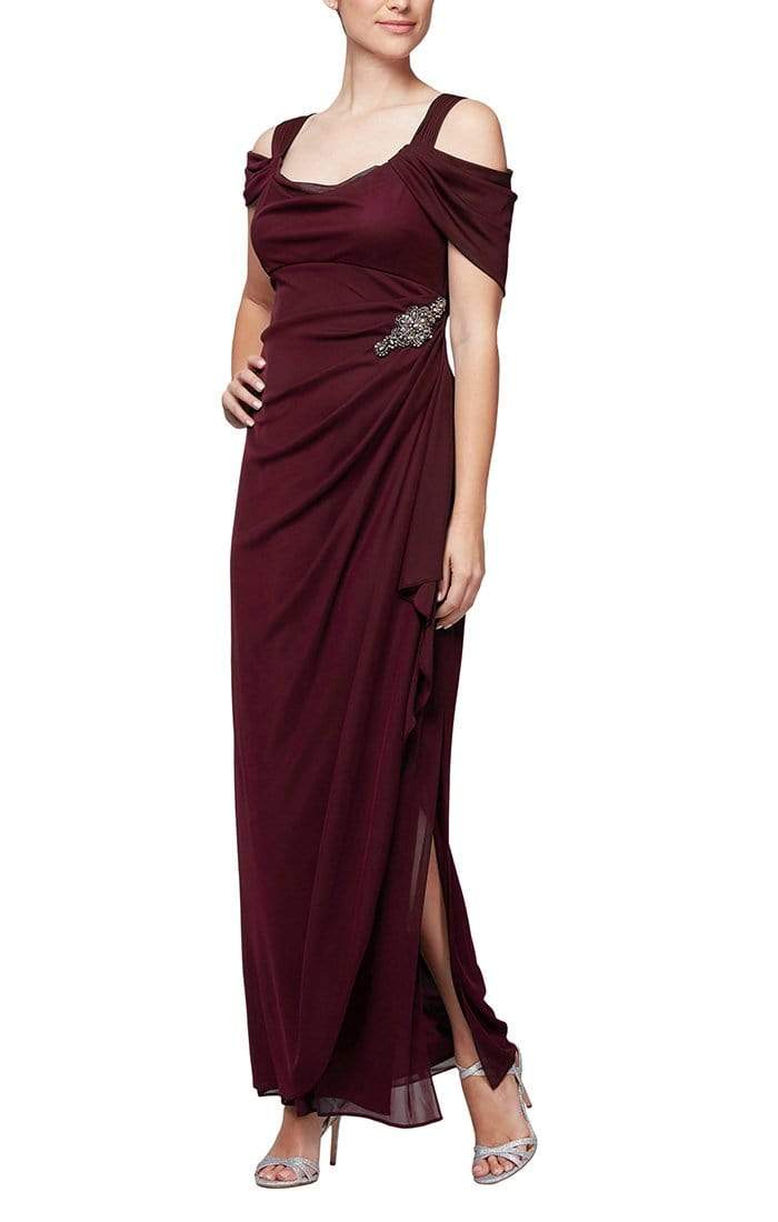Alex Evenings Womens Embellished Cold Shoulder Evening Dress Purple 16 Alex Evenings Womens Embellished Cold Shoulder Evening Dress Purple 16
