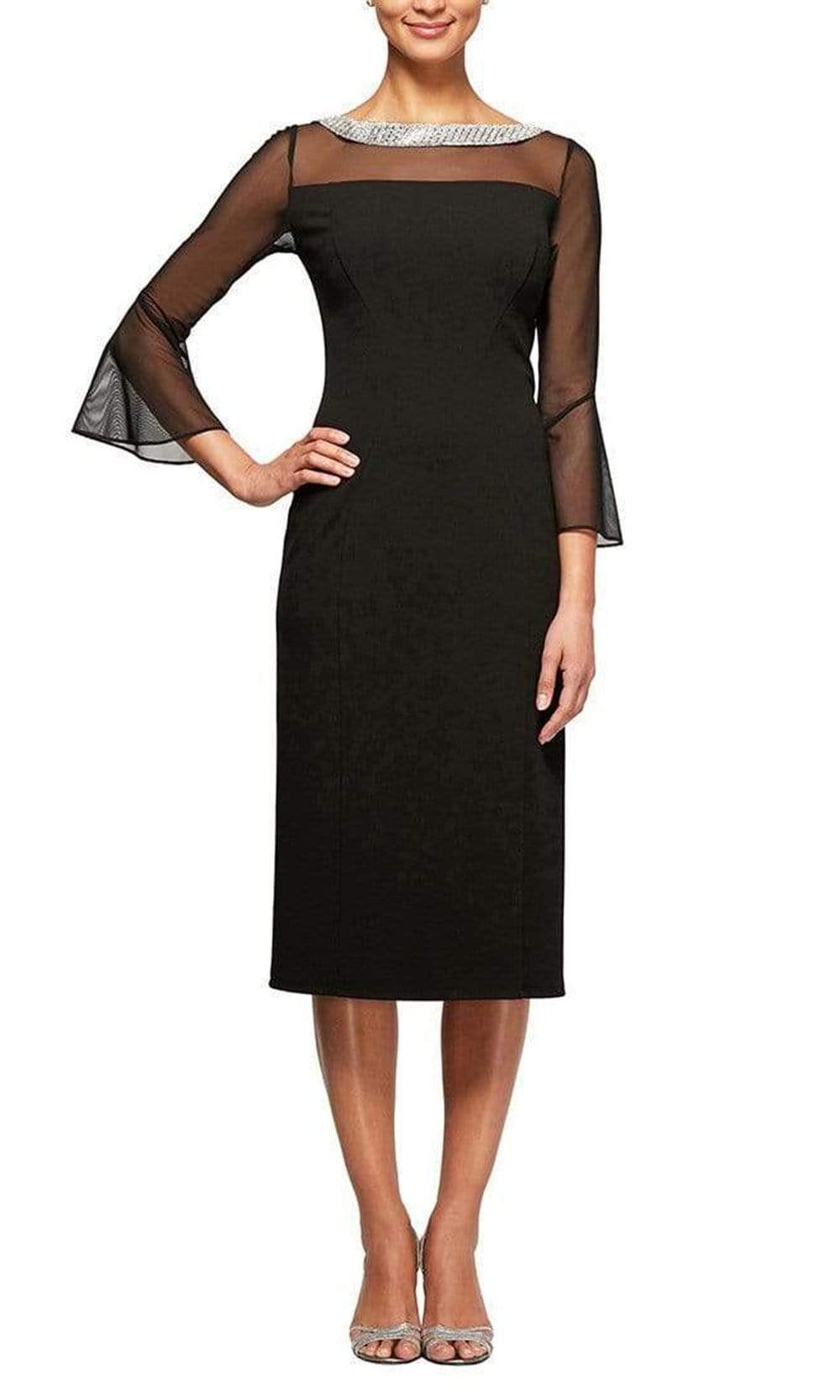alex evenings embellished sheath dress Alex Evenings Off-the-Shoulder Metallic Knit Dress Black / 14