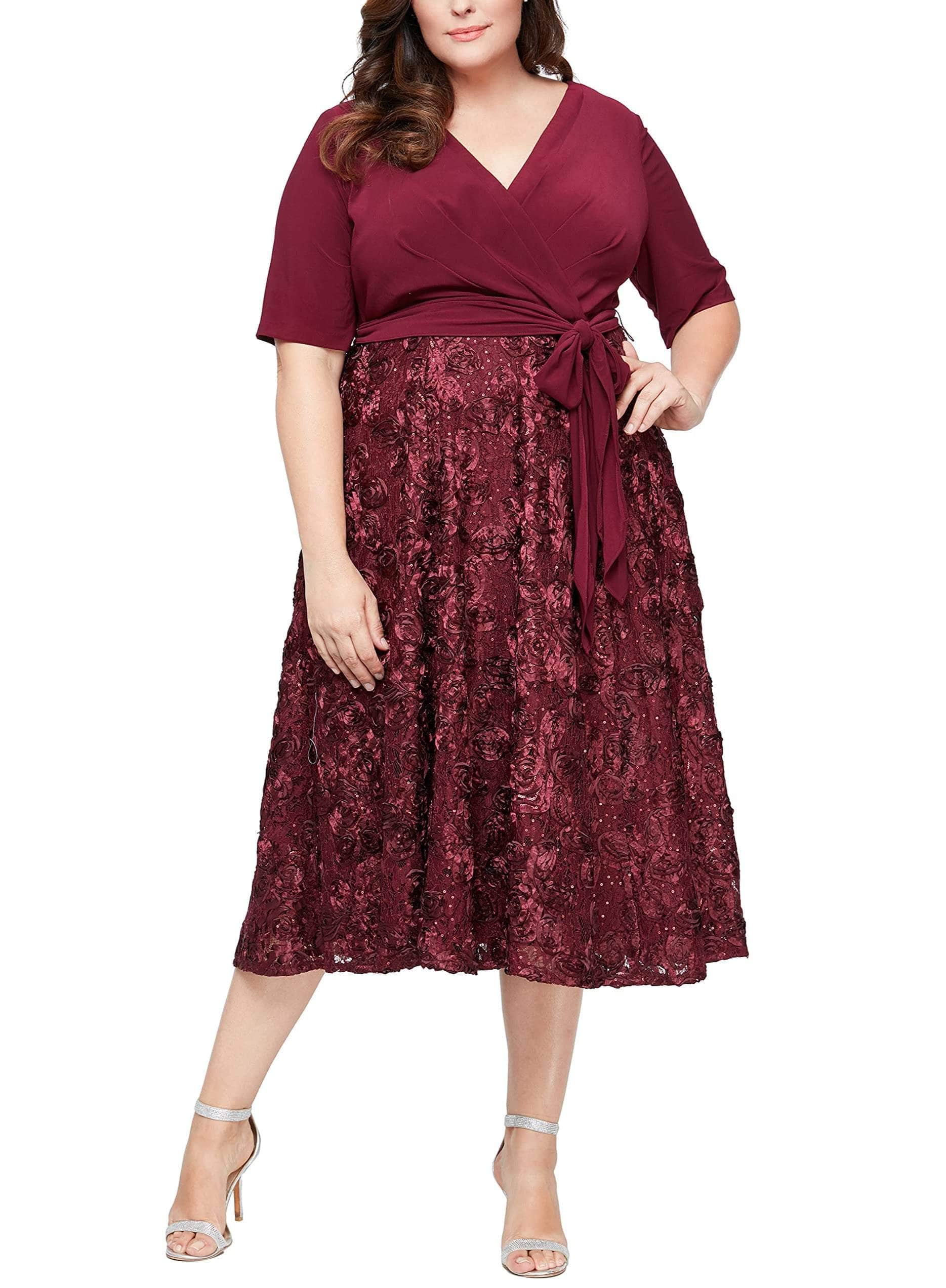 Alex Evenings 4121465 Surplice V-Neck Plus Size Rosette Dress