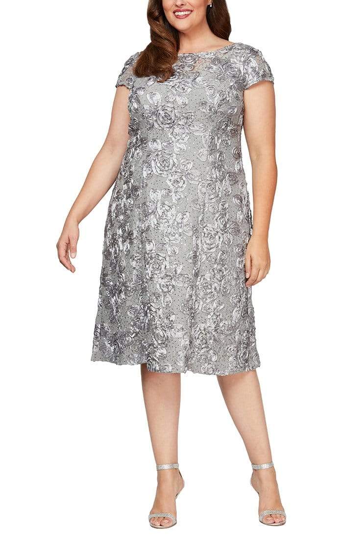 Alex Evenings - 4121570 Lace Cap Sleeves Plus Size Knee Length Dress Alex Evenings - 4121570 Lace Cap Sleeves Plus Size Knee Length Dress