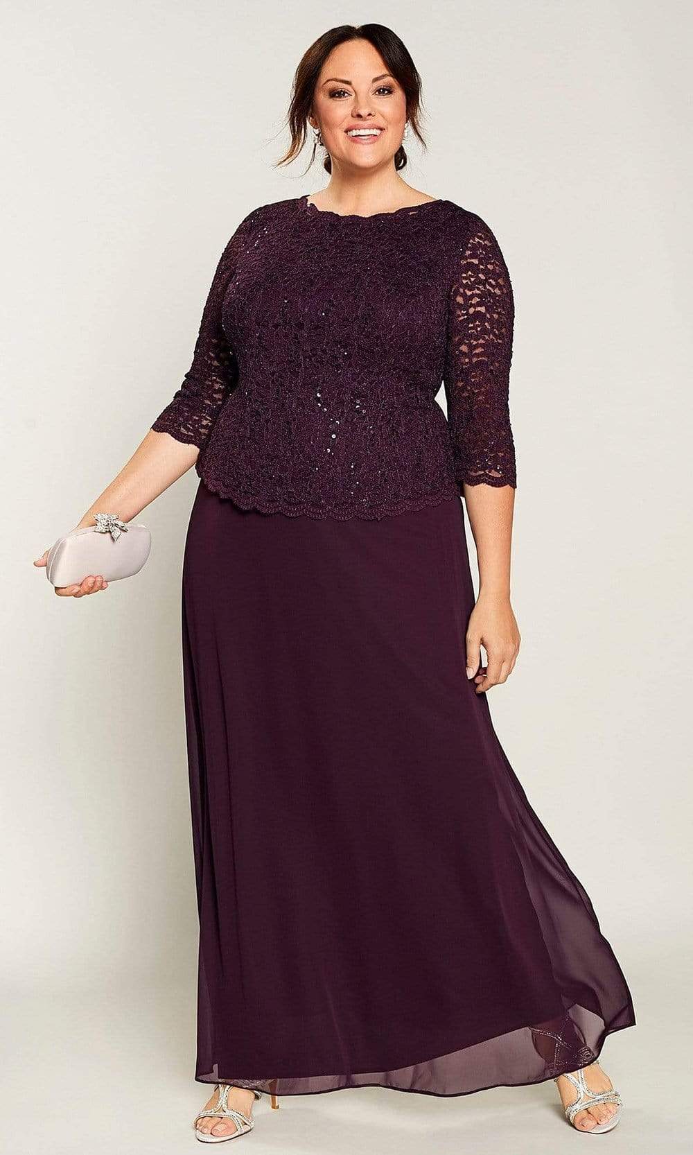 Alex Evenings - 412318 Sequin Lace Chiffon Faux Two-Piece Long Dress Alex Evenings - 412318 Sequin Lace Chiffon Faux Two-Piece Long Dress